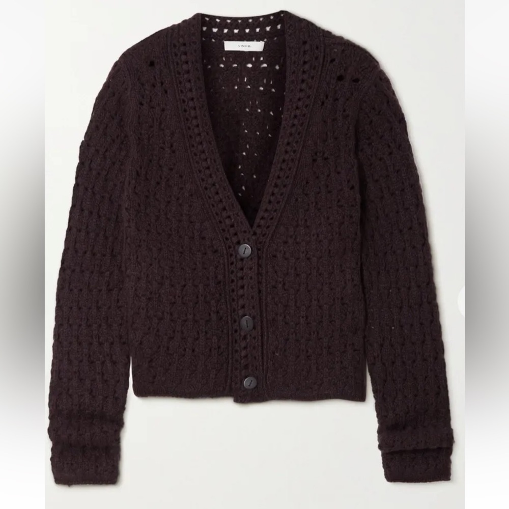 Vince crochet wool blend cashmere cardigan plum wine XXS